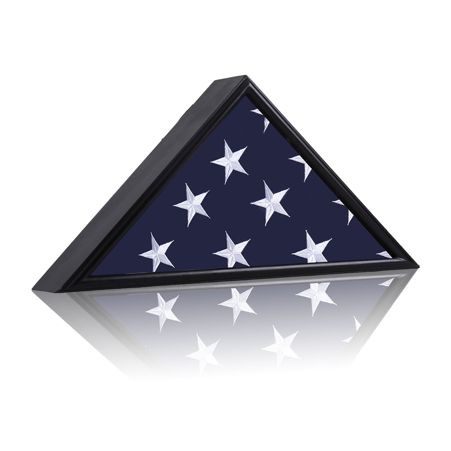 Burial Flag Display Case Fits 5'x9.5' Flag, Thin Bottom Edge Military Flag Box with Glass Front for American Veteran Flag, Wooden Memorial Folded Flag Case Shadow Box