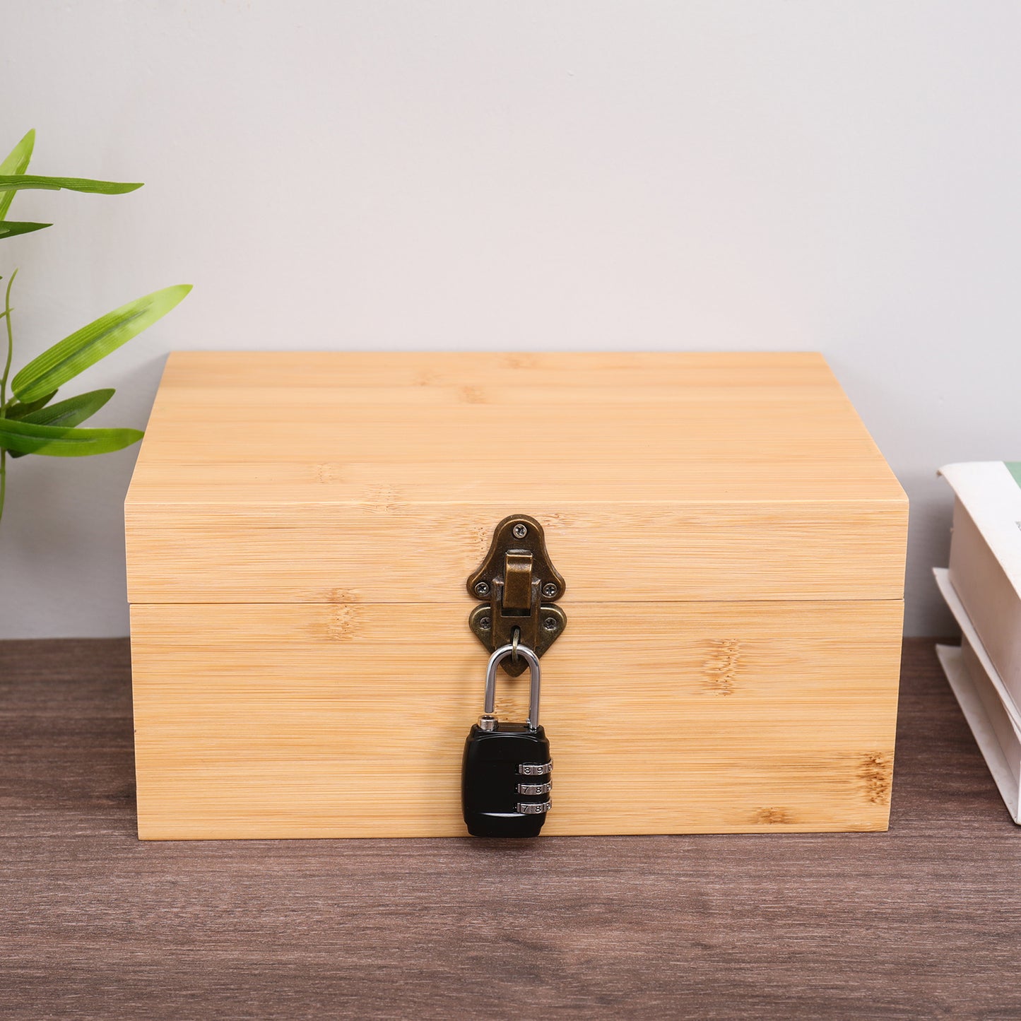 Wooden Lock box Bamboo Chest Kit Storage Box with Bamboo Tray Decorative Box with Combination Lock Box - Trendy & Large Bamboo Box with 3 Glass Jars and Detachabe Tray Wooden Box with Lock