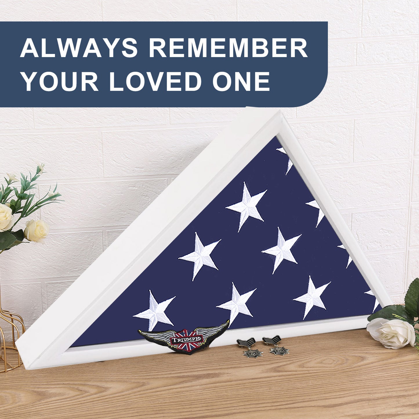 Burial Flag Display Case Fits 5'x9.5' Flag, Thin Bottom Edge Military Flag Box with Glass Front for American Veteran Flag, Wooden Memorial Folded Flag Case Shadow Box