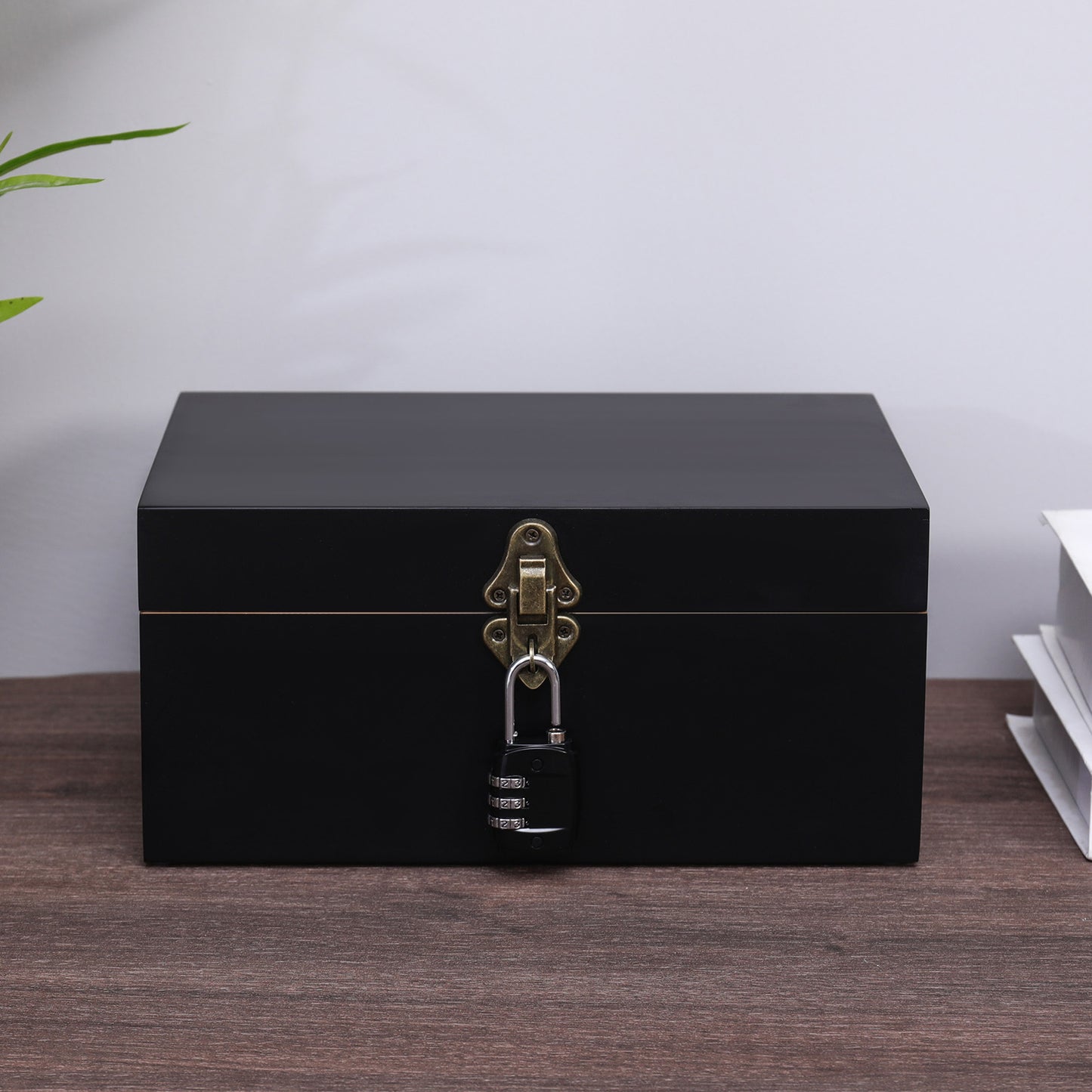Wooden Lock box Bamboo Chest Kit Storage Box with Bamboo Tray Decorative Box with Combination Lock Box - Trendy & Large Bamboo Box with 3 Glass Jars and Detachabe Tray Wooden Box with Lock