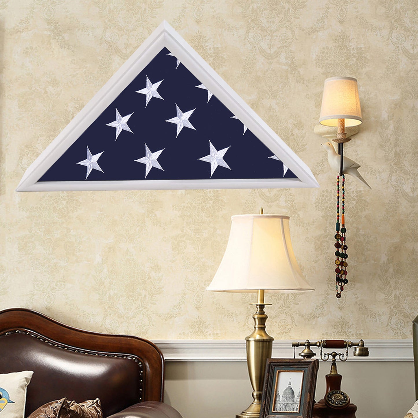 Burial Flag Display Case Fits 5'x9.5' Flag, Thin Bottom Edge Military Flag Box with Glass Front for American Veteran Flag, Wooden Memorial Folded Flag Case Shadow Box