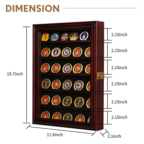 Military Challenge Coin Display Case Lockable Cabinet Rack Holder Shadow Box with Removable 2 Grooves Shelves and Anti Fade Acrylic Glass Door Challenge Coin Display Wall Mount