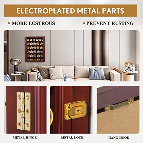 Military Challenge Coin Display Case Lockable Cabinet Rack Holder Shadow Box with Removable 2 Grooves Shelves and Anti Fade Acrylic Glass Door Challenge Coin Display Wall Mount