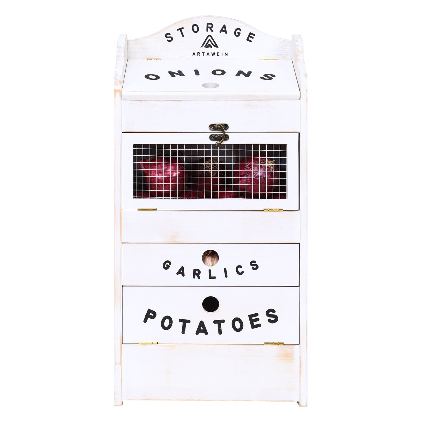 Pine Wood Veggie Bin for Potato, Onion and 1 Garlic Drawer Vegetable Box for Kitchen Storage, Solid Wood Vegetable Bin 13.77" L X 7.1" W X 29.3" H