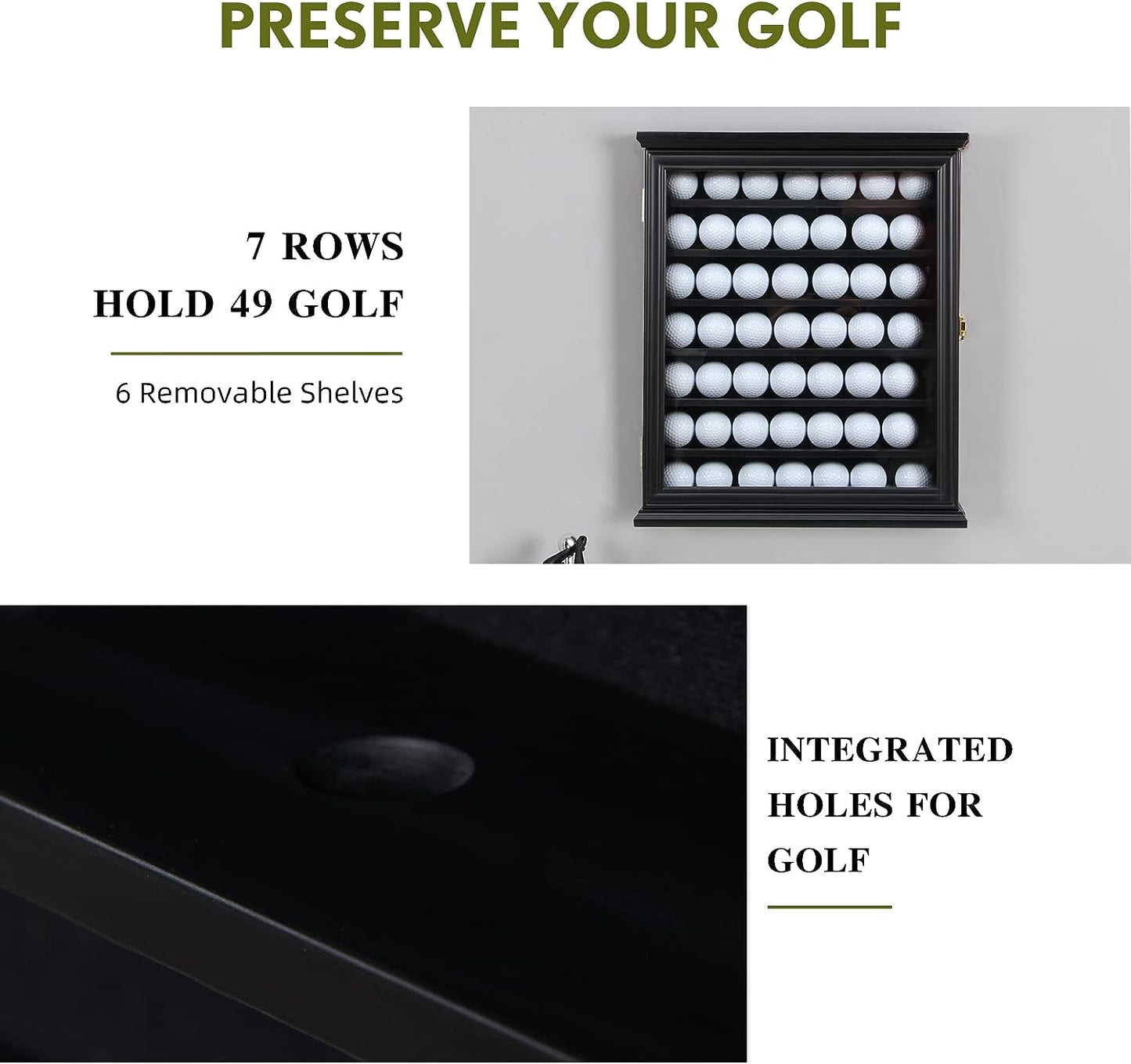 Exquisite Golf Ball Display Case - Lockable Door & Real Glass Window - Golf Ball Holder Display Wall Mount Shadow Box - Black - Office Decor and Storage Solution for Golf Balls