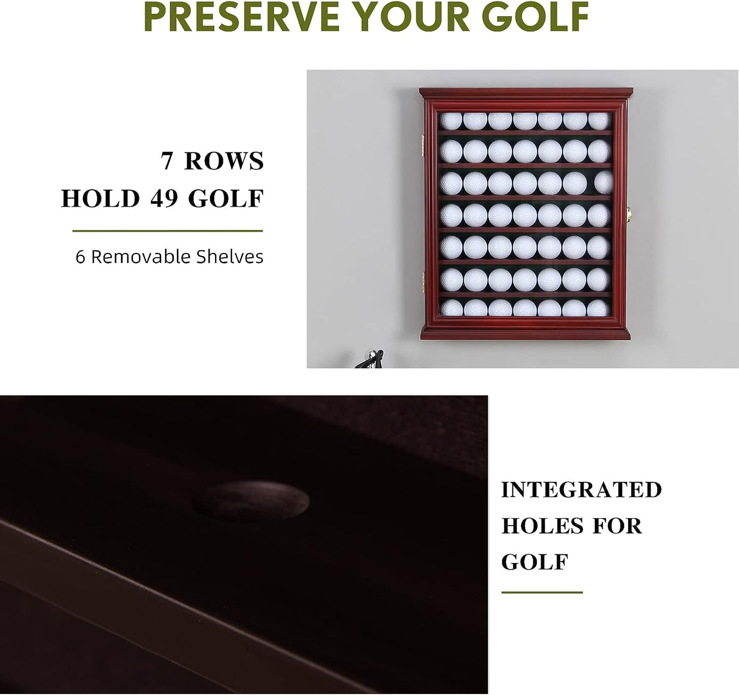Exquisite Golf Ball Display Case - Lockable Door & Real Glass Window - Golf Ball Holder Display Wall Mount Shadow Box - Black - Office Decor and Storage Solution for Golf Balls