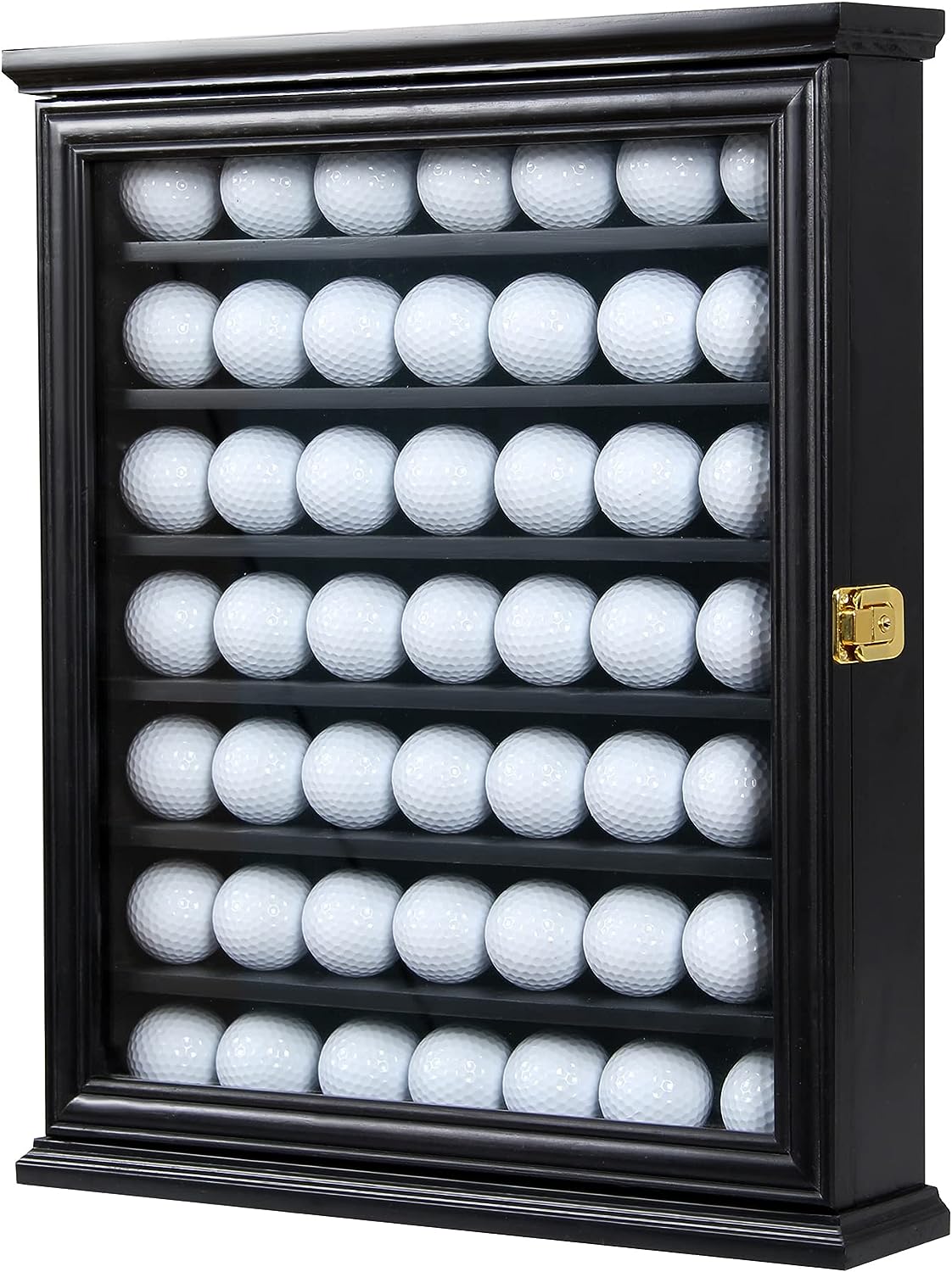 Exquisite Golf Ball Display Case - Lockable Door & Real Glass Window - Golf Ball Holder Display Wall Mount Shadow Box - Black - Office Decor and Storage Solution for Golf Balls