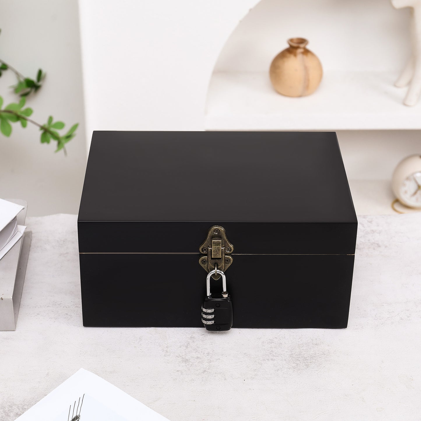 Wooden Lock box Bamboo Chest Kit Storage Box with Bamboo Tray Decorative Box with Combination Lock Box - Trendy & Large Bamboo Box with 3 Glass Jars and Detachabe Tray Wooden Box with Lock