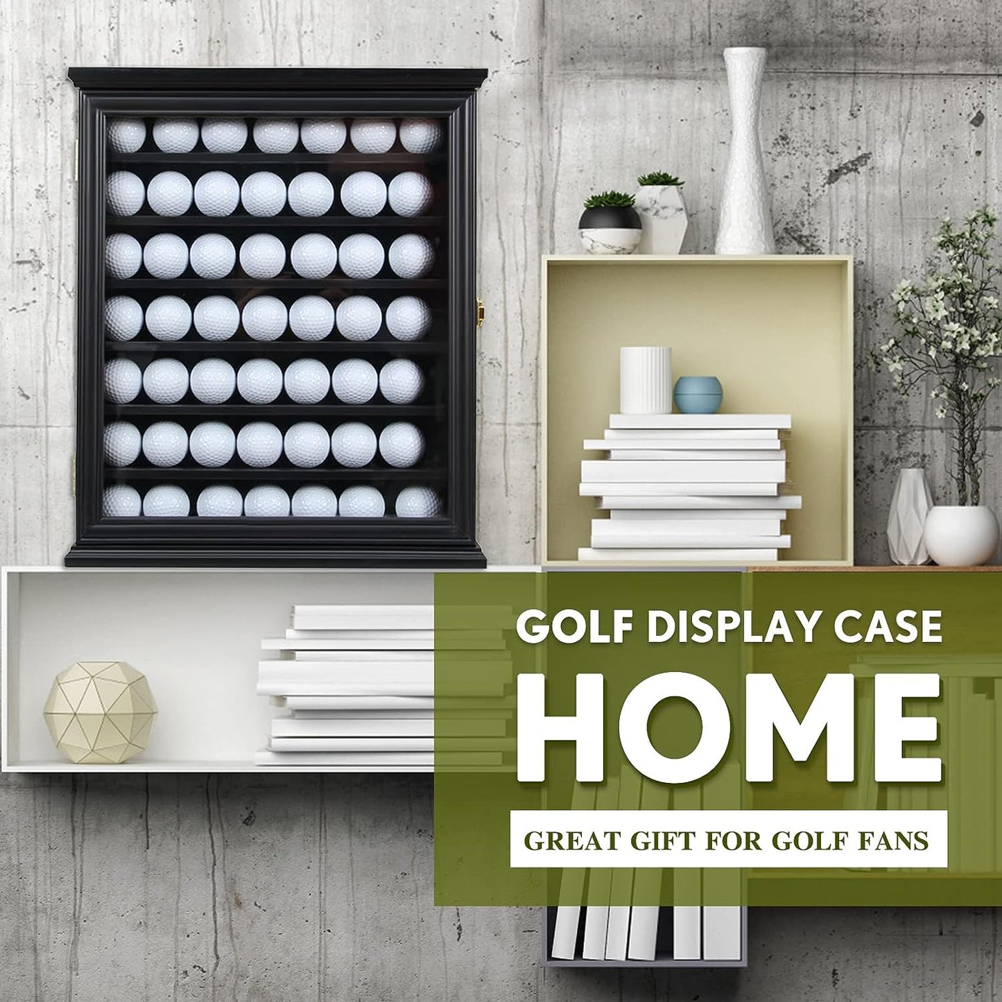 Exquisite Golf Ball Display Case - Lockable Door & Real Glass Window - Golf Ball Holder Display Wall Mount Shadow Box - Black - Office Decor and Storage Solution for Golf Balls