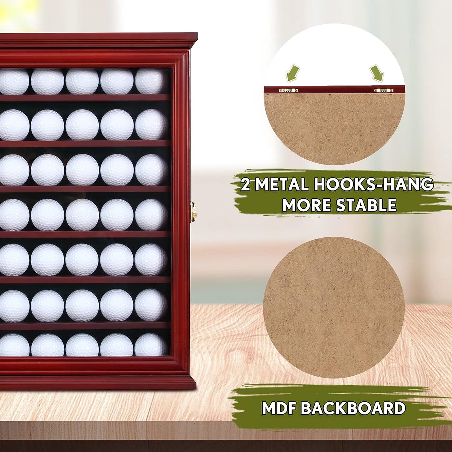 Exquisite Golf Ball Display Case - Lockable Door & Real Glass Window - Golf Ball Holder Display Wall Mount Shadow Box - Black - Office Decor and Storage Solution for Golf Balls