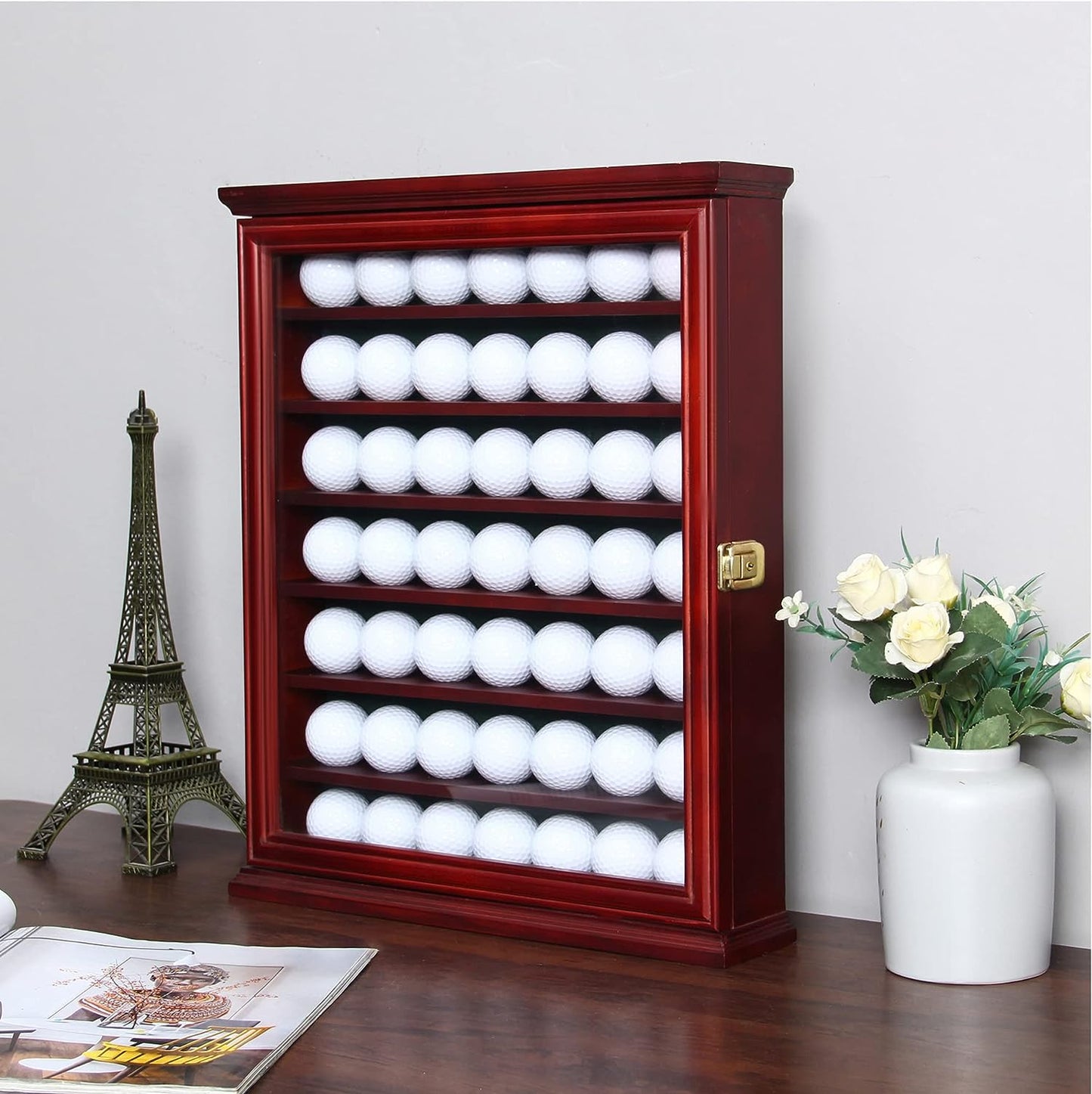 Exquisite Golf Ball Display Case - Lockable Door & Real Glass Window - Golf Ball Holder Display Wall Mount Shadow Box - Black - Office Decor and Storage Solution for Golf Balls