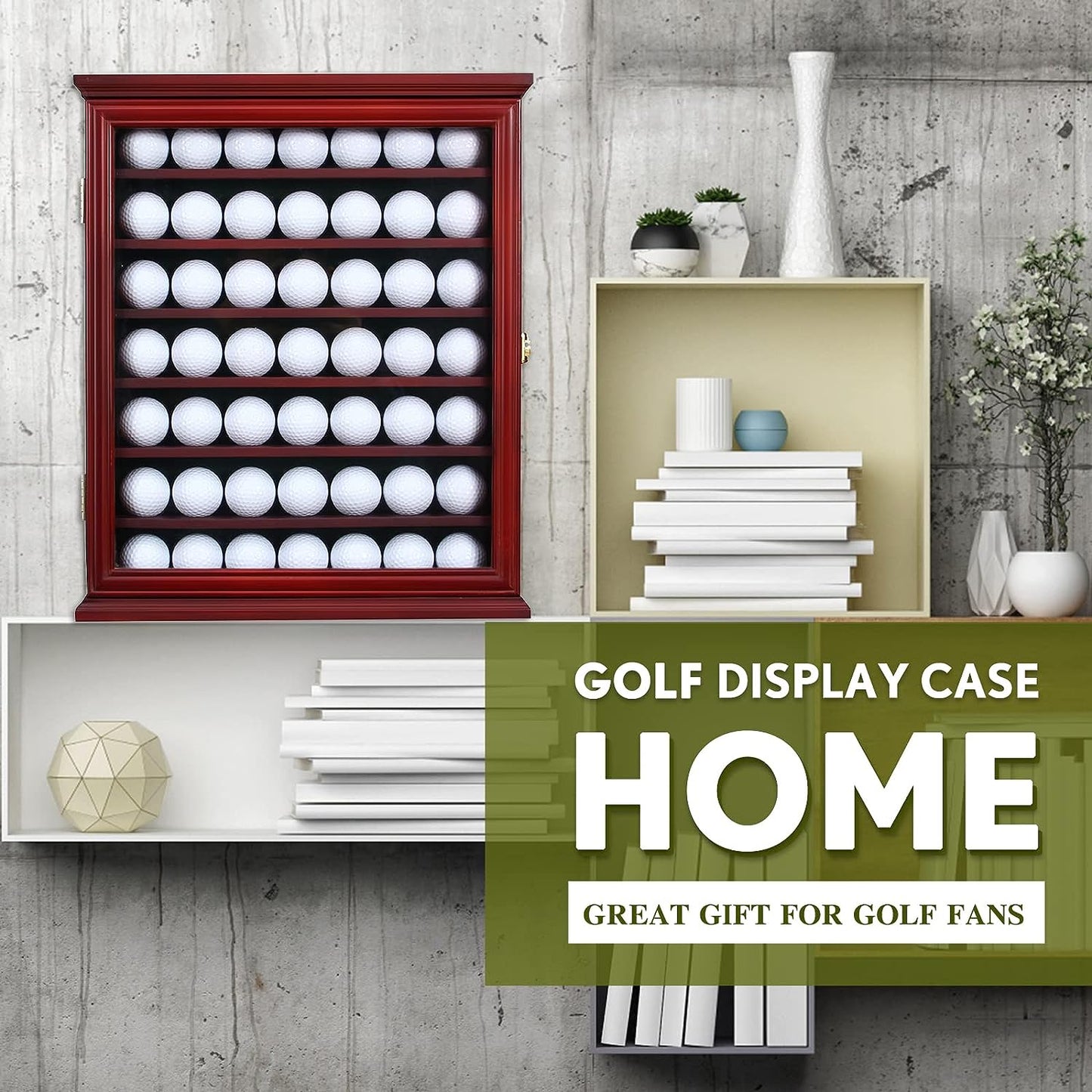 Exquisite Golf Ball Display Case - Lockable Door & Real Glass Window - Golf Ball Holder Display Wall Mount Shadow Box - Black - Office Decor and Storage Solution for Golf Balls