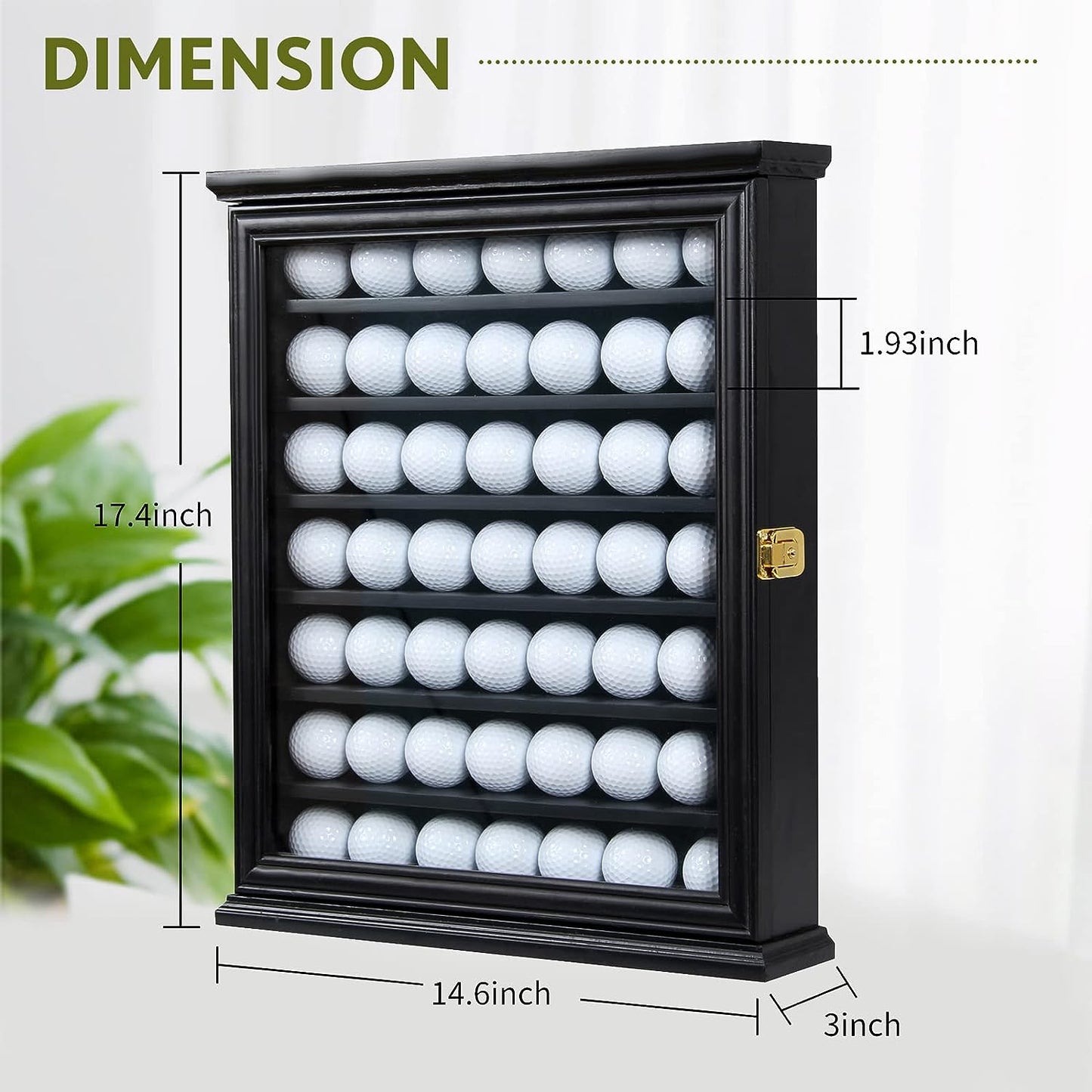 Exquisite Golf Ball Display Case - Lockable Door & Real Glass Window - Golf Ball Holder Display Wall Mount Shadow Box - Black - Office Decor and Storage Solution for Golf Balls