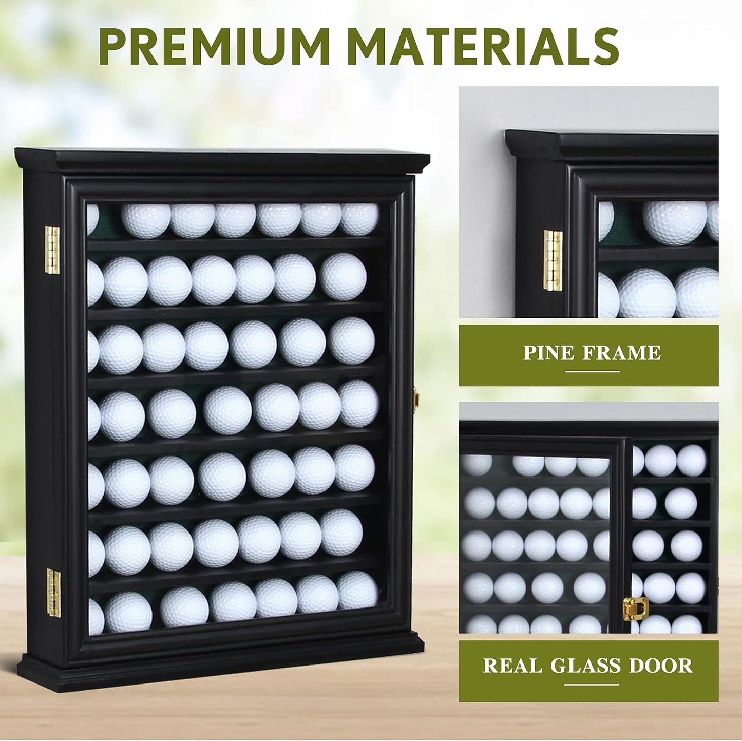 Exquisite Golf Ball Display Case - Lockable Door & Real Glass Window - Golf Ball Holder Display Wall Mount Shadow Box - Black - Office Decor and Storage Solution for Golf Balls