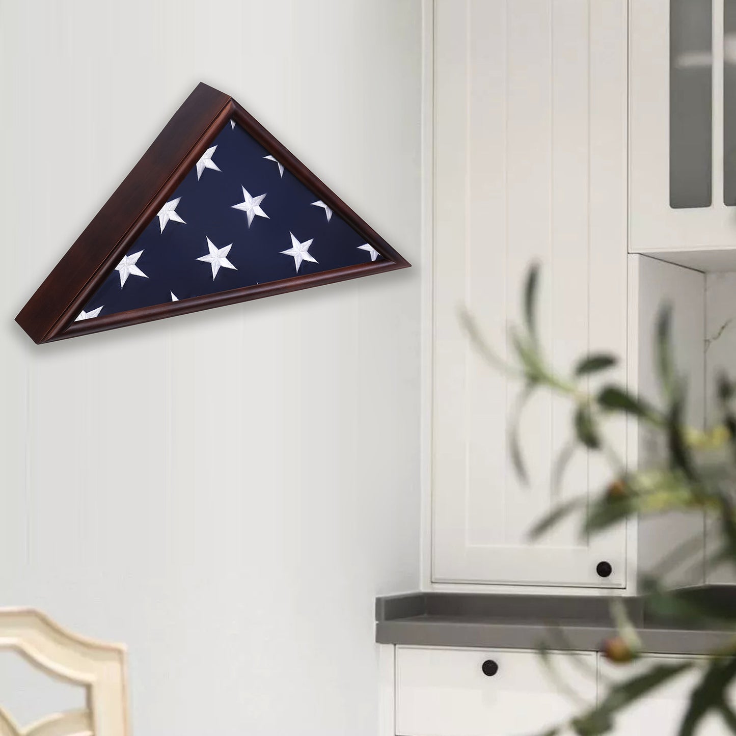 Burial Flag Display Case Fits 5'x9.5' Flag, Thin Bottom Edge Military Flag Box with Glass Front for American Veteran Flag, Wooden Memorial Folded Flag Case Shadow Box