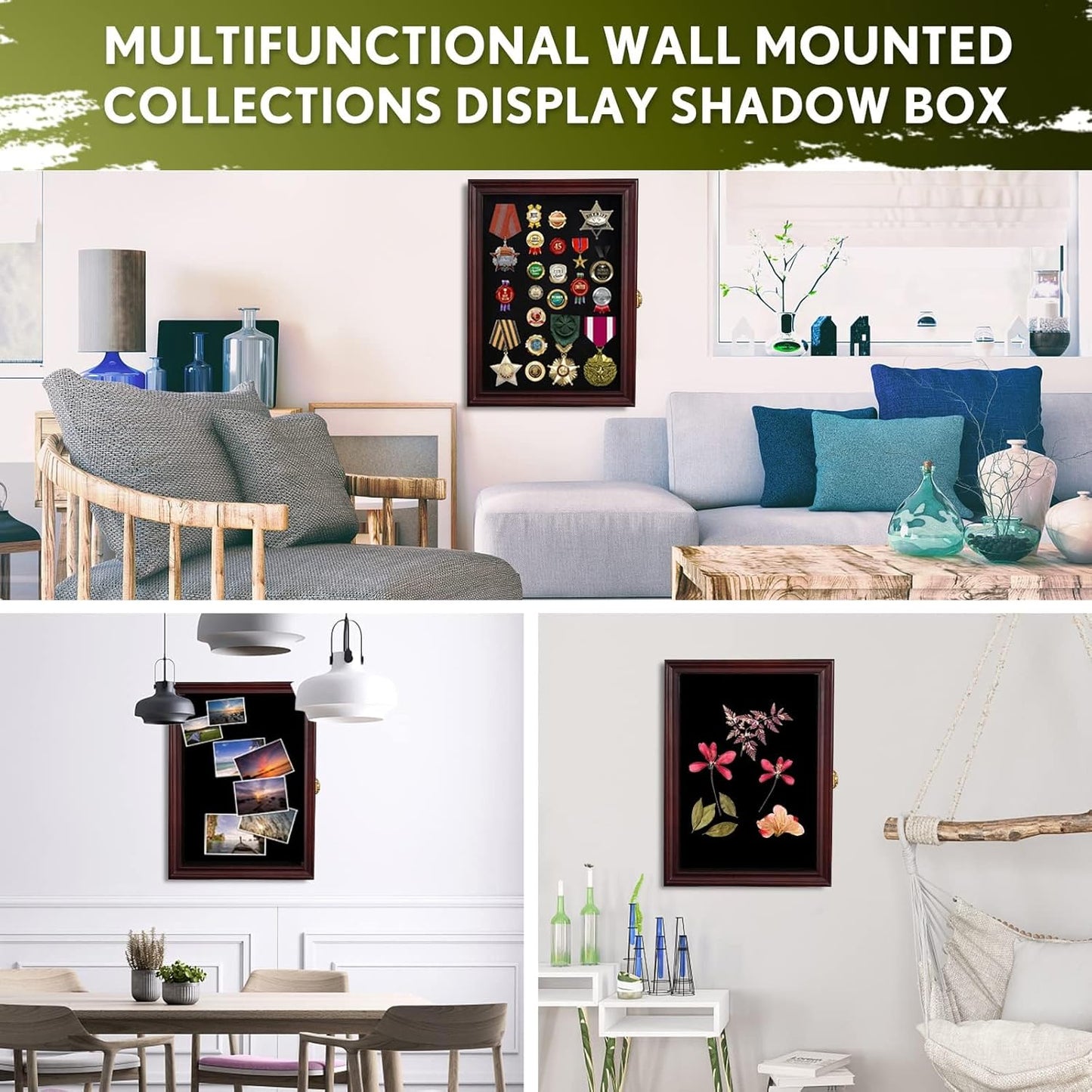 11”X15” Pin Display Case, Shadow Box-Wood Frame-Black Display Cases, 1.2 Inch Interior Depth Shadow Box for Wall and Tabletop Display Ideal for Memorabilia Pictures Flowers Medals Tickets