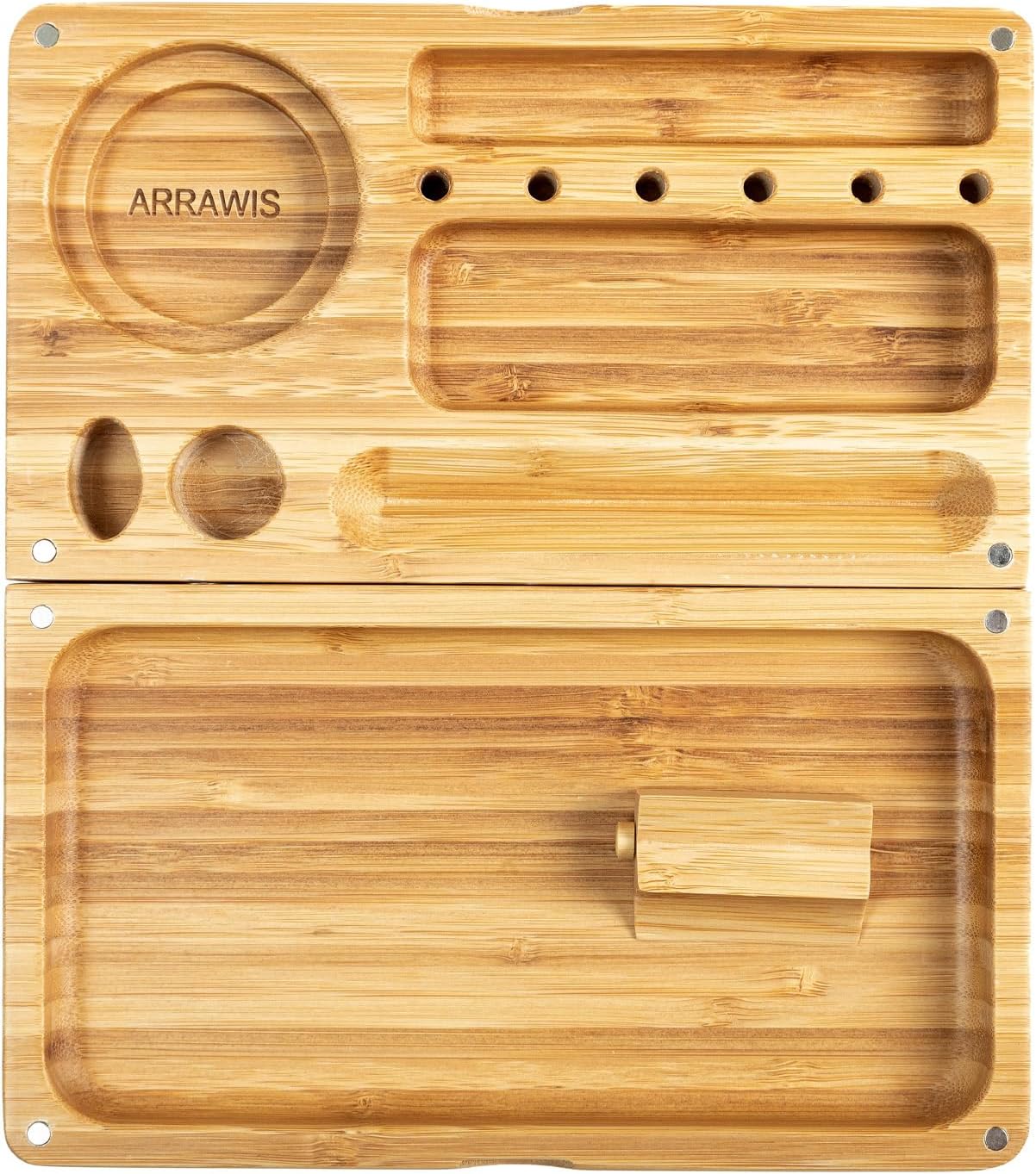 Combo Storage Box - Multipurpose Decorative Box with Removable Tray, Magnetic Lock, 2 Glass Jars - Bamboo Box (Natural Box) (Foldable Tray)