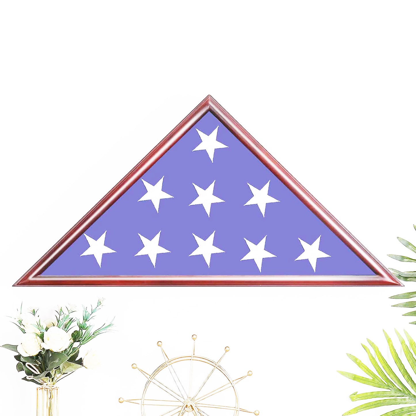 Burial Flag Display Case Fits 5'x9.5' Flag, Thin Bottom Edge Military Flag Box with Glass Front for American Veteran Flag, Wooden Memorial Folded Flag Case Shadow Box