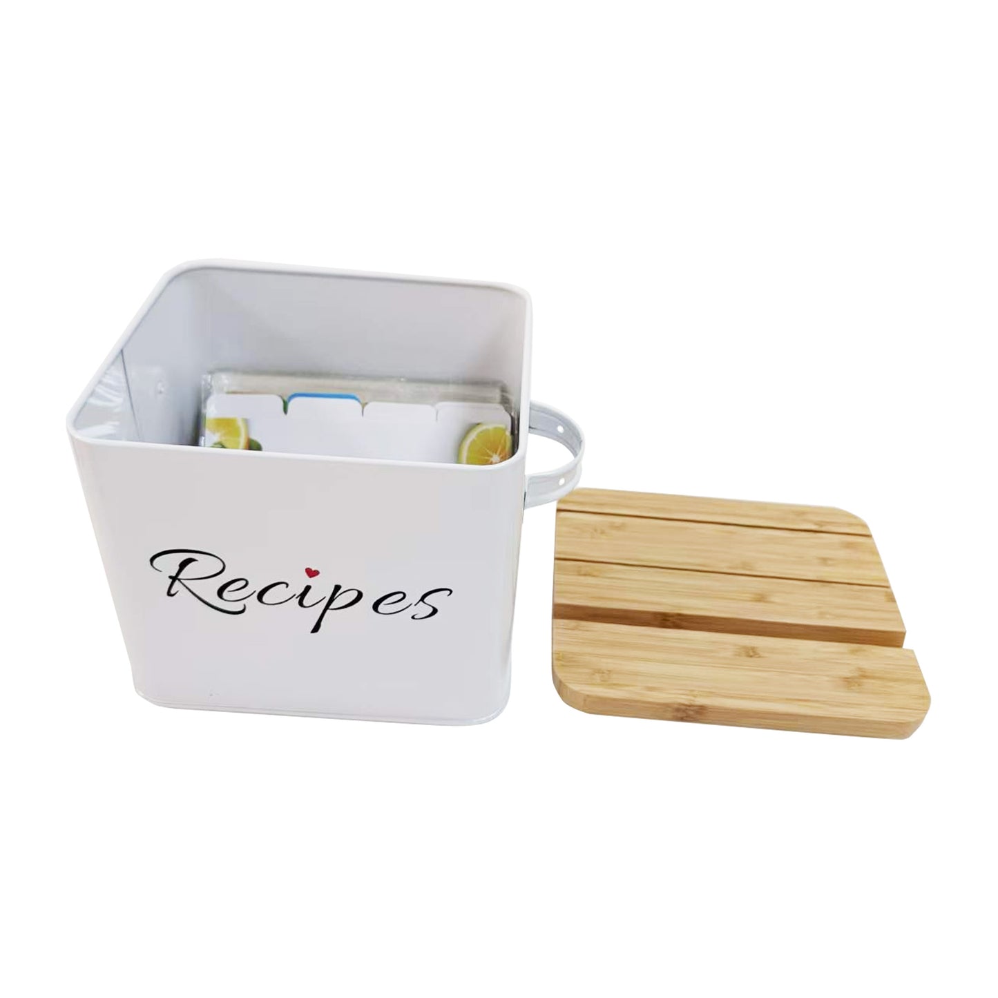 Recipe Box 4x6 Set | Stylish & Durable Metal Recipe Card Box with Bamboo Lid Includes 50 Recipe Cards & 10 Dividers - Perfect Kitchen Organizer and Gift