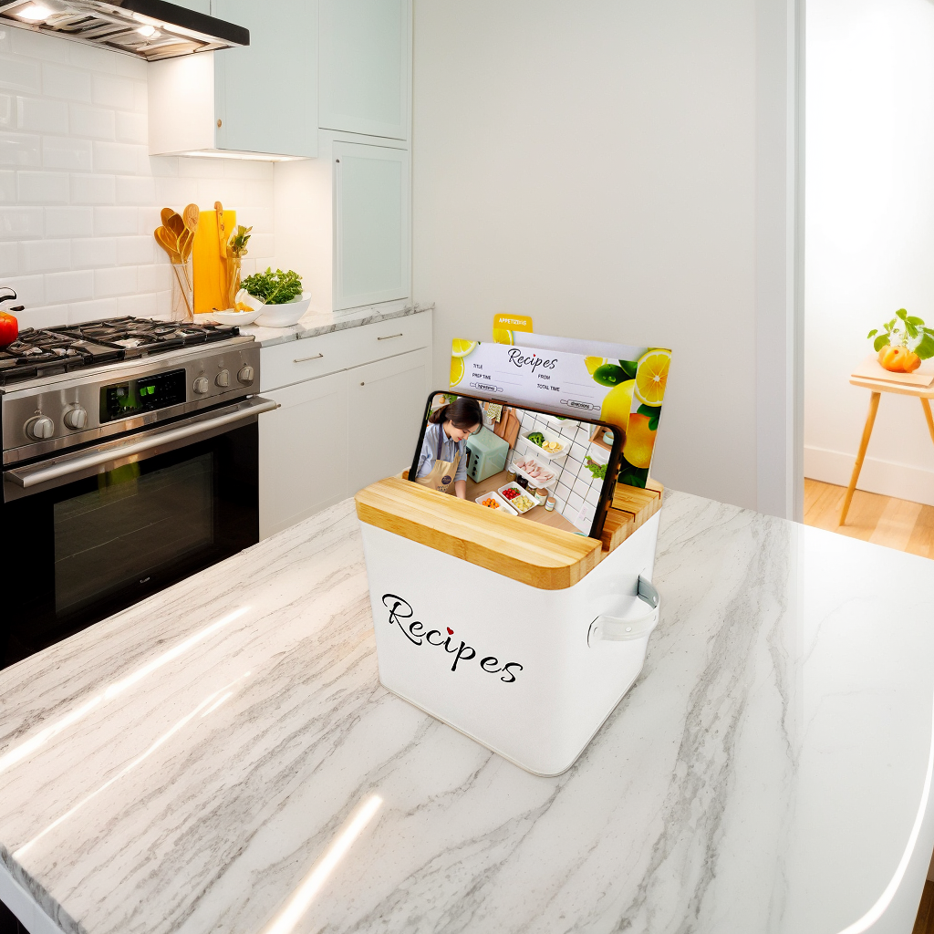 Recipe Box 4x6 Set | Stylish & Durable Metal Recipe Card Box with Bamboo Lid Includes 50 Recipe Cards & 10 Dividers - Perfect Kitchen Organizer and Gift