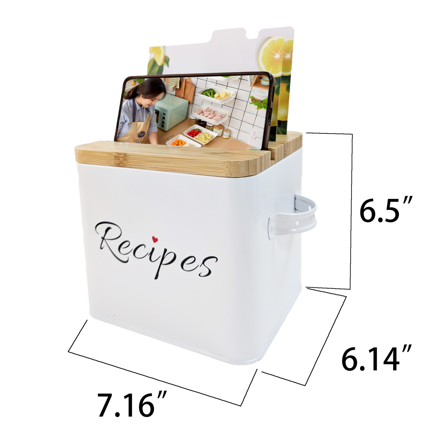 Recipe Box 4x6 Set | Stylish & Durable Metal Recipe Card Box with Bamboo Lid Includes 50 Recipe Cards & 10 Dividers - Perfect Kitchen Organizer and Gift