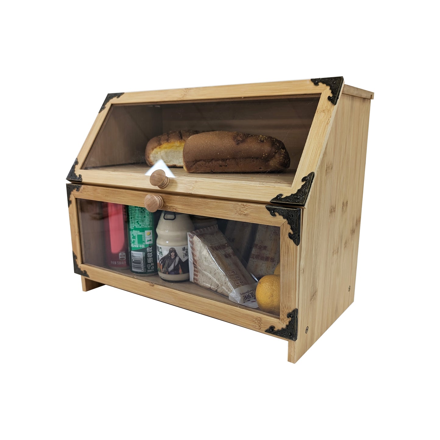 Extra Large Bamboo Corner Bread Box for Kitchen Countertop - Double Layer, Airtight Bread Bin and Holder, Natural Bread Storage Container, Ideal Natural Breadbox Keeper for Homemade Breads