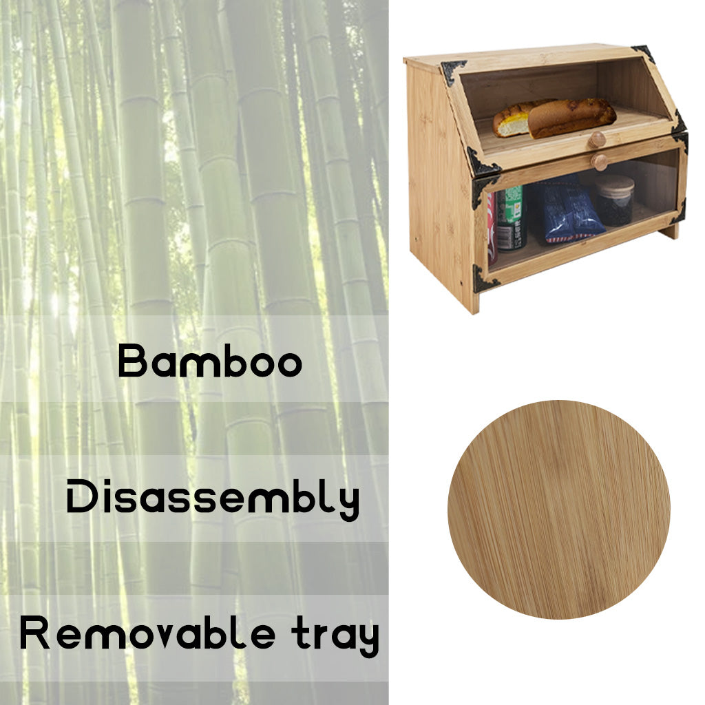 Extra Large Bamboo Corner Bread Box for Kitchen Countertop - Double Layer, Airtight Bread Bin and Holder, Natural Bread Storage Container, Ideal Natural Breadbox Keeper for Homemade Breads