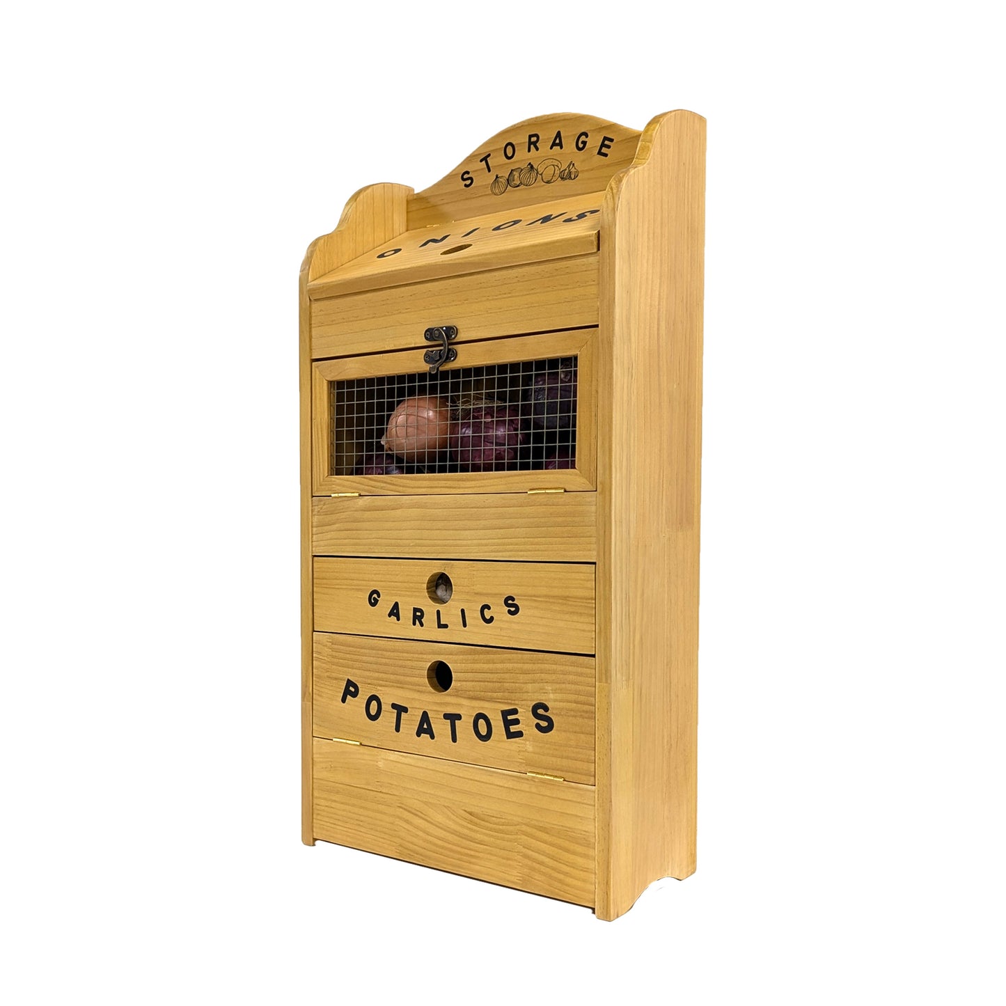 Pine Wood Veggie Bin for Potato, Onion and 1 Garlic Drawer Vegetable Box for Kitchen Storage, Solid Wood Vegetable Bin 13.77" L X 7.1" W X 29.3" H