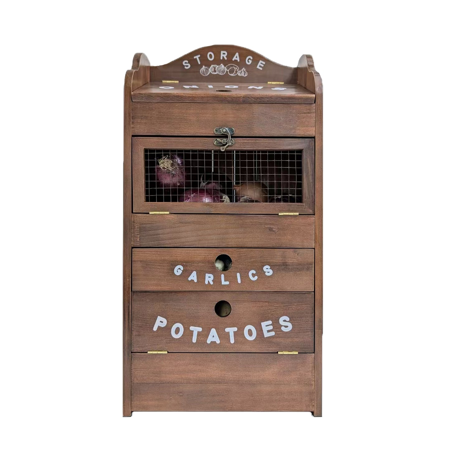Pine Wood Veggie Bin for Potato, Onion and 1 Garlic Drawer Vegetable Box for Kitchen Storage, Solid Wood Vegetable Bin 13.77" L X 7.1" W X 29.3" H