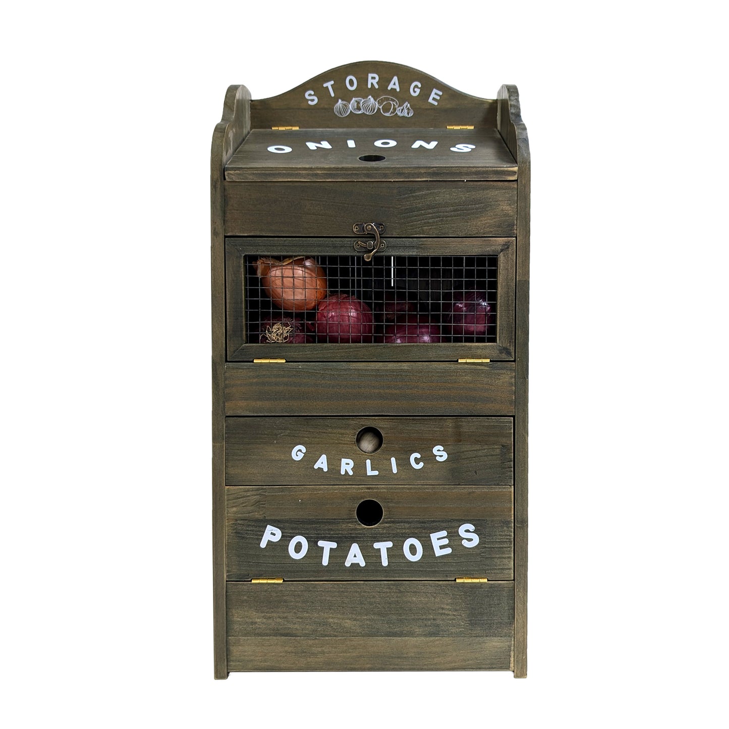Pine Wood Veggie Bin for Potato, Onion and 1 Garlic Drawer Vegetable Box for Kitchen Storage, Solid Wood Vegetable Bin 13.77" L X 7.1" W X 29.3" H