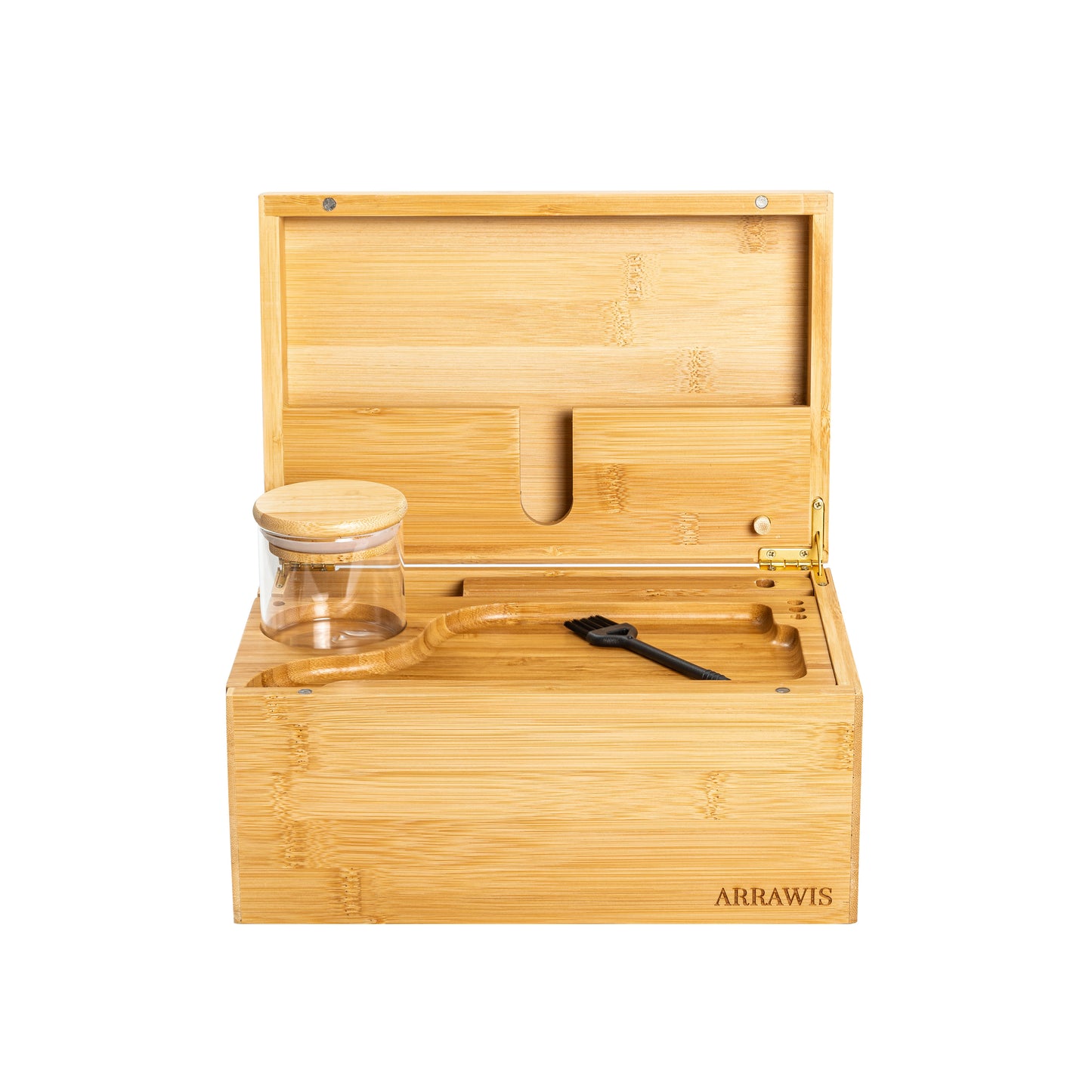 Combo Storage Box - Multipurpose Decorative Box with Removable Tray, Magnetic Lock, 2 Glass Jars - Bamboo Box (Natural Box) (Black Box)