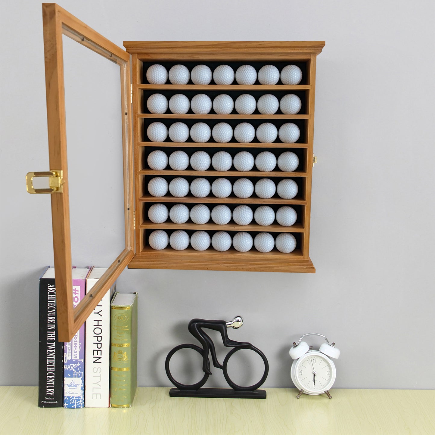 Exquisite Golf Ball Display Case - Lockable Door & Real Glass Window - Golf Ball Holder Display Wall Mount Shadow Box - Black - Office Decor and Storage Solution for Golf Balls