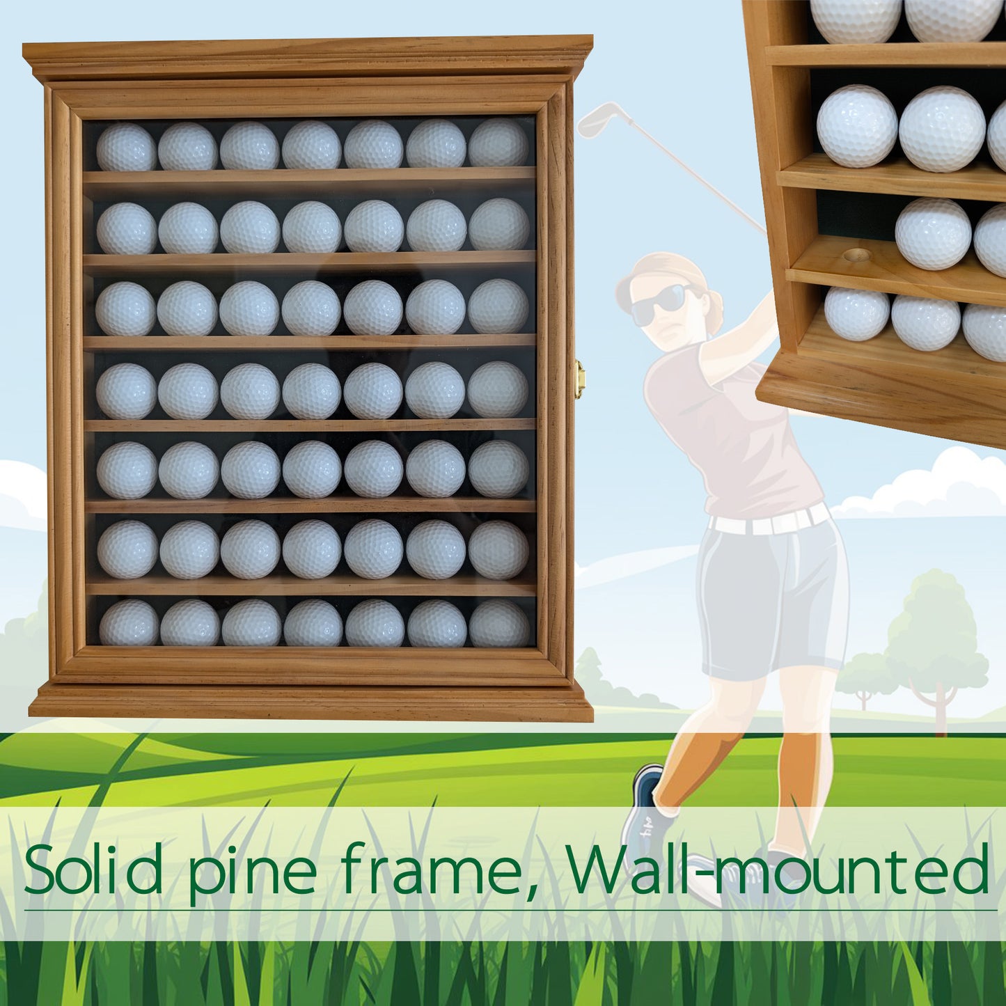 Exquisite Golf Ball Display Case - Lockable Door & Real Glass Window - Golf Ball Holder Display Wall Mount Shadow Box - Black - Office Decor and Storage Solution for Golf Balls