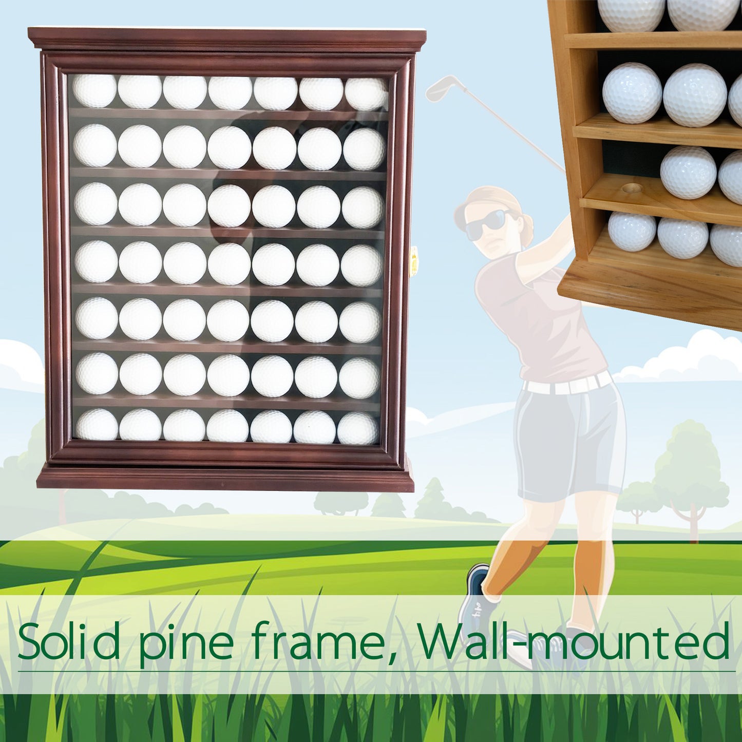 Exquisite Golf Ball Display Case - Lockable Door & Real Glass Window - Golf Ball Holder Display Wall Mount Shadow Box - Black - Office Decor and Storage Solution for Golf Balls