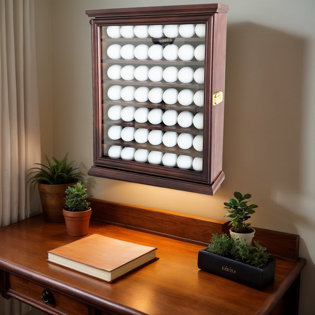 Exquisite Golf Ball Display Case - Lockable Door & Real Glass Window - Golf Ball Holder Display Wall Mount Shadow Box - Black - Office Decor and Storage Solution for Golf Balls