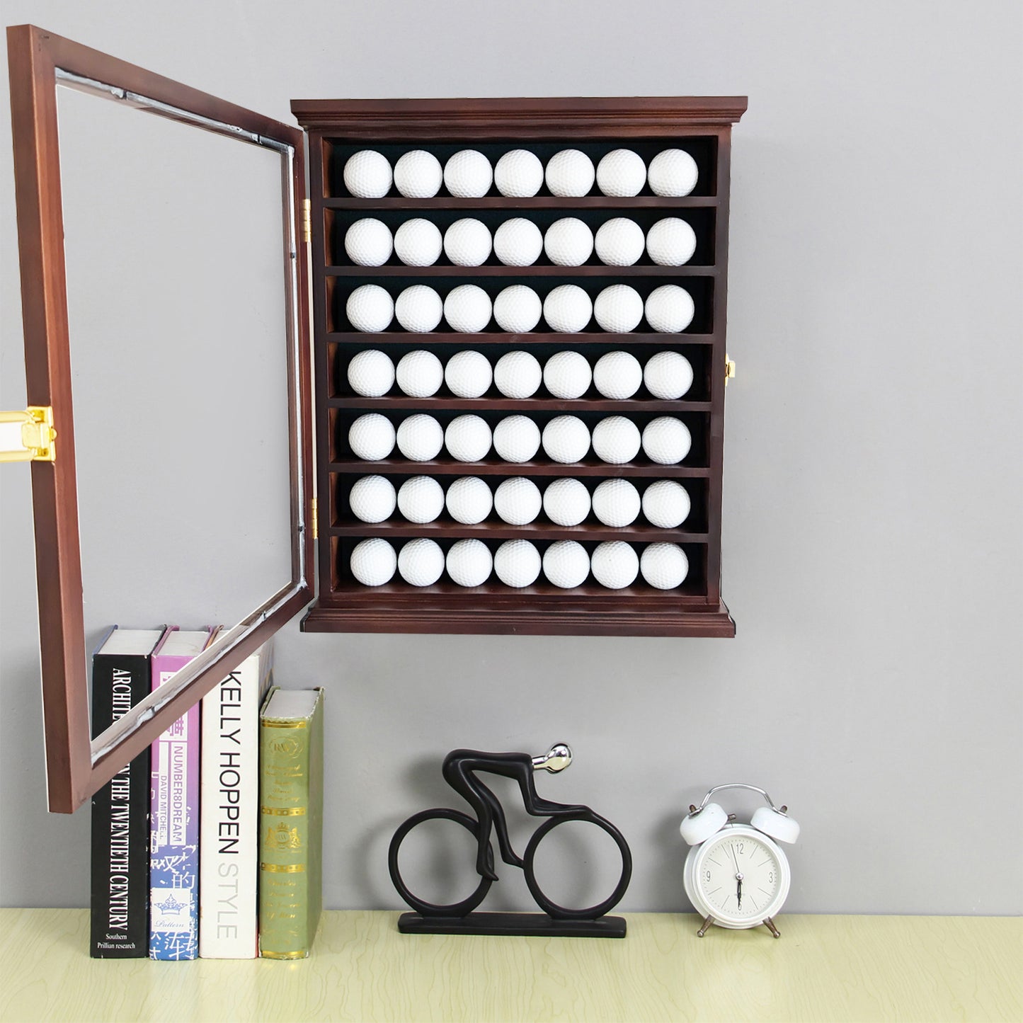 Exquisite Golf Ball Display Case - Lockable Door & Real Glass Window - Golf Ball Holder Display Wall Mount Shadow Box - Black - Office Decor and Storage Solution for Golf Balls