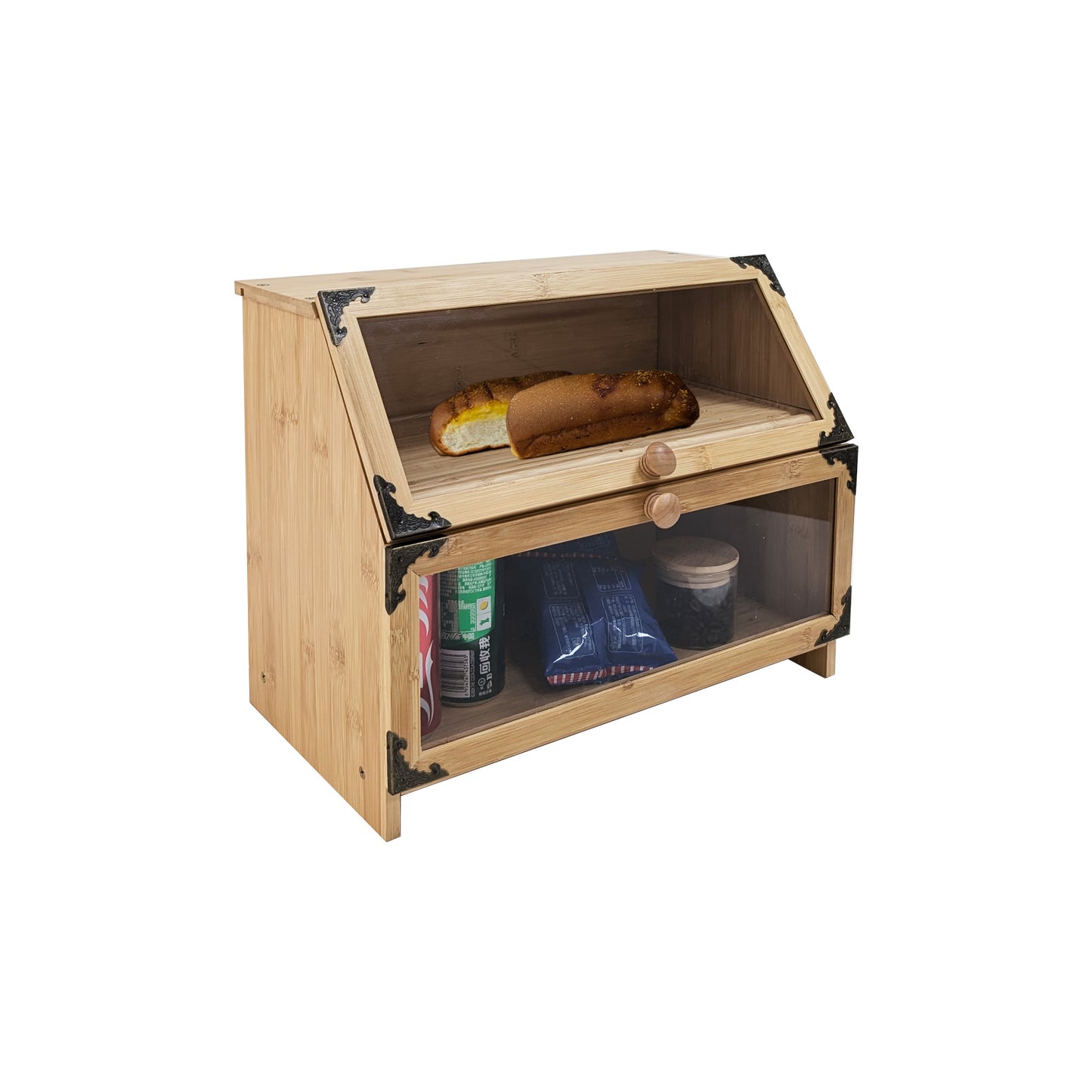 Extra Large Bamboo Corner Bread Box for Kitchen Countertop - Double Layer, Airtight Bread Bin and Holder, Natural Bread Storage Container, Ideal Natural Breadbox Keeper for Homemade Breads