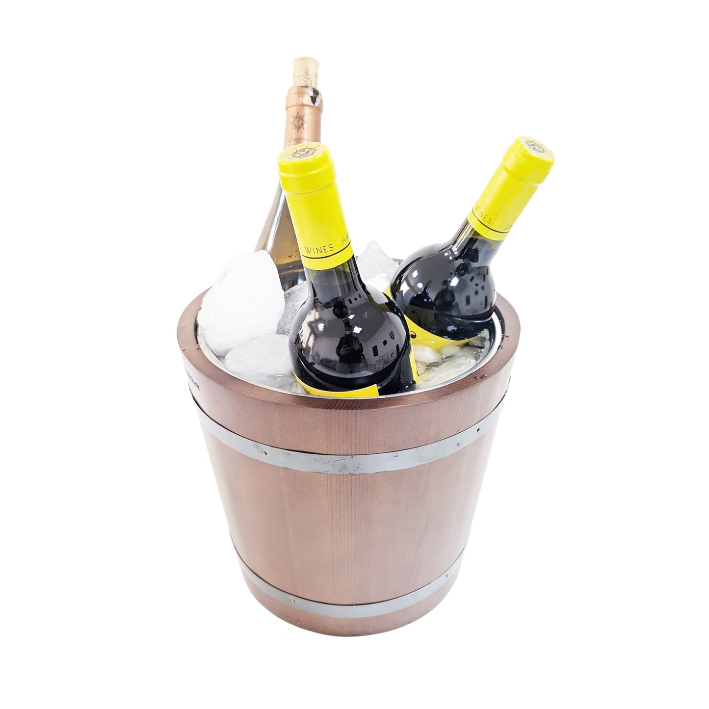 Premium Wine Chiller Buckets - Stainless Steel Wine Cooler Bucket for Parties, Sophisticated Ice Buckets, Wood Ice Bucket for Cocktail Bar and BBQ, Wine Chiller, Champagne Bucket
