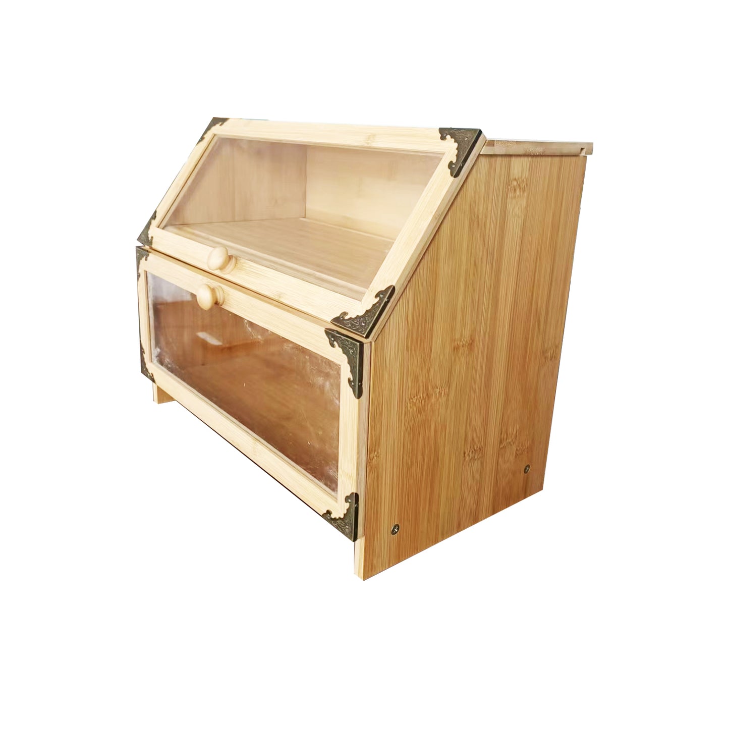 Extra Large Bamboo Corner Bread Box for Kitchen Countertop - Double Layer, Airtight Bread Bin and Holder, Natural Bread Storage Container, Ideal Natural Breadbox Keeper for Homemade Breads