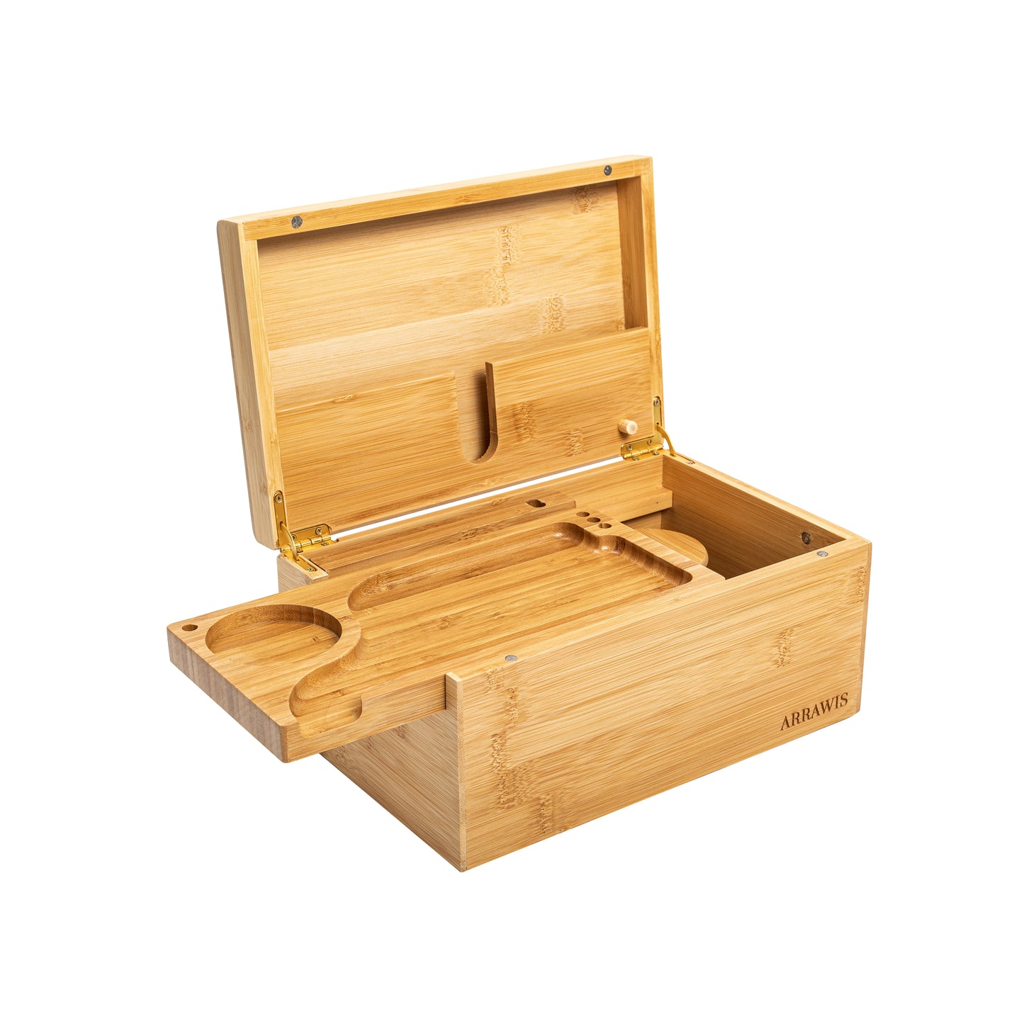 Combo Storage Box - Multipurpose Decorative Box with Removable Tray, Magnetic Lock, 2 Glass Jars - Bamboo Box (Natural Box) (Black Box)