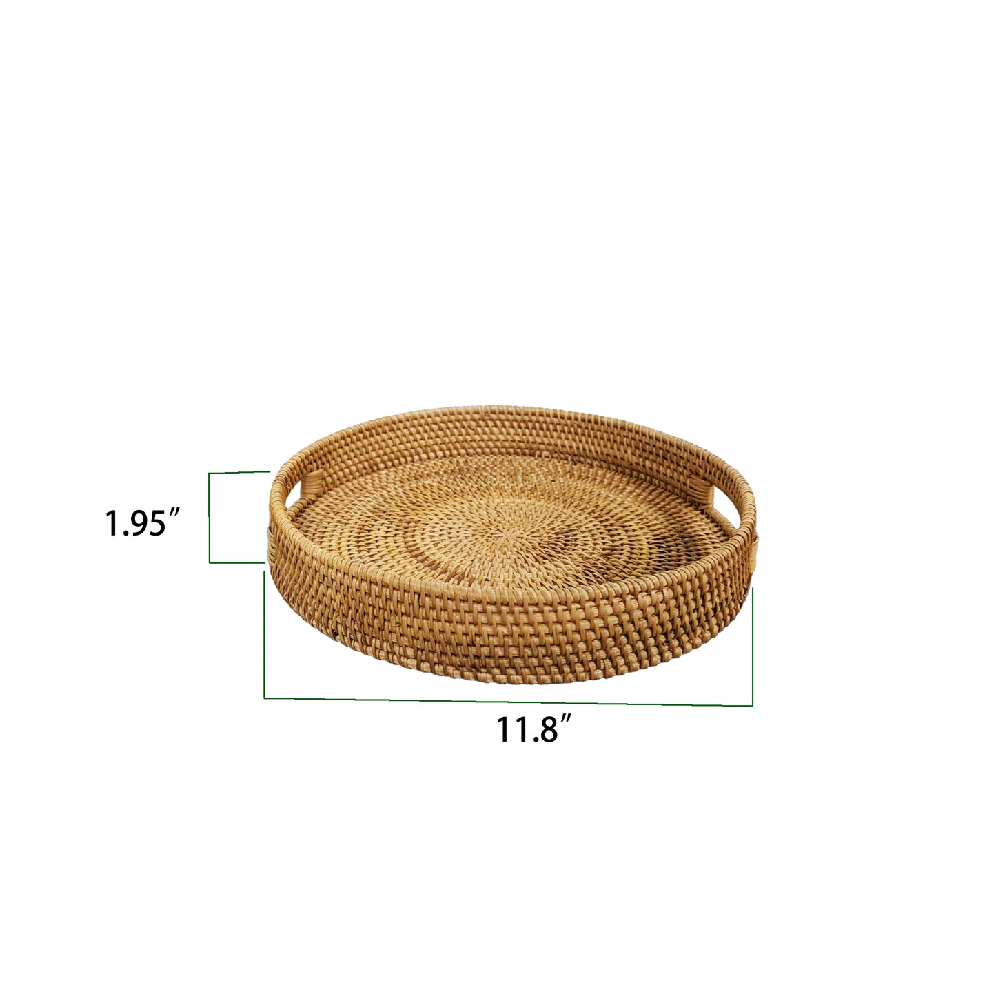 14'' Hand-Woven Round Wicker Basket with Handle Serving Tray Decorative Ottoman Platter for Coffee Table, Breakfast, Drinks, Snack, Bread, Fruit, Vegetables (Natural-Large+Medium)