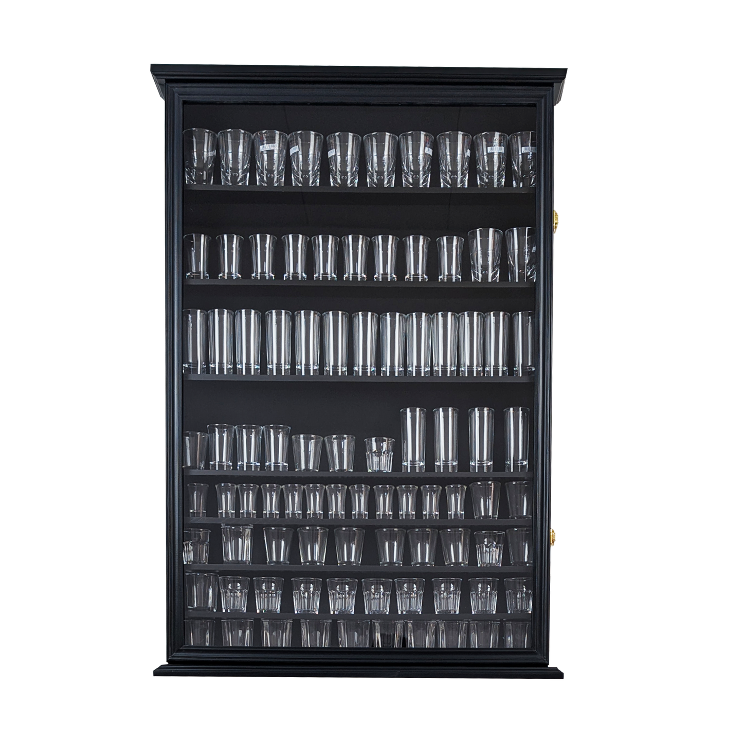 Solid Wood 144 Shot Glass Display Case Holder Cabinet Wall Curio Shadow Box for Action Figures Small Figurines Rack Lockable Door