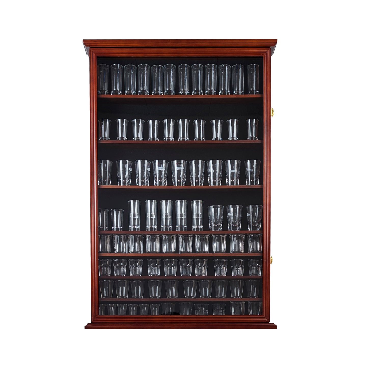 Solid Wood 144 Shot Glass Display Case Holder Cabinet Wall Curio Shadow Box for Action Figures Small Figurines Rack Lockable Door