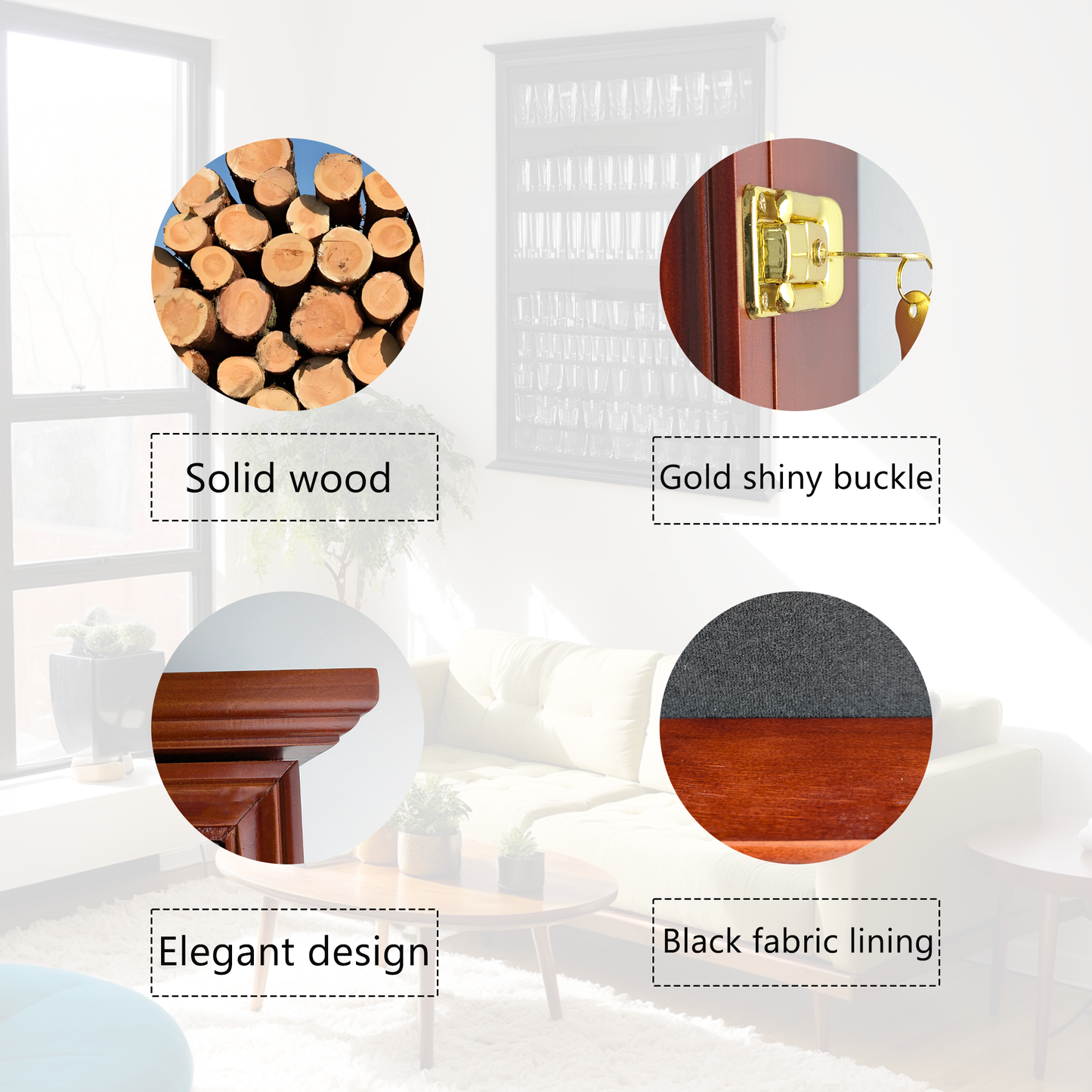 Solid Wood 144 Shot Glass Display Case Holder Cabinet Wall Curio Shadow Box for Action Figures Small Figurines Rack Lockable Door