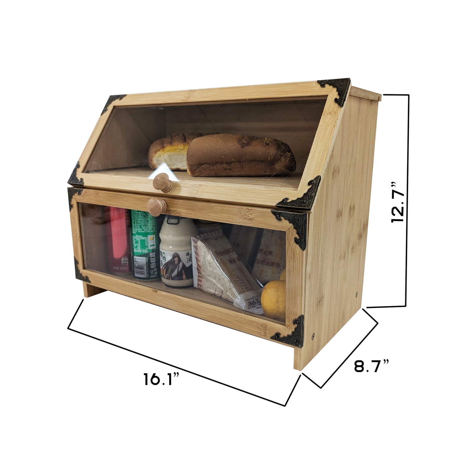 Extra Large Bamboo Corner Bread Box for Kitchen Countertop - Double Layer, Airtight Bread Bin and Holder, Natural Bread Storage Container, Ideal Natural Breadbox Keeper for Homemade Breads
