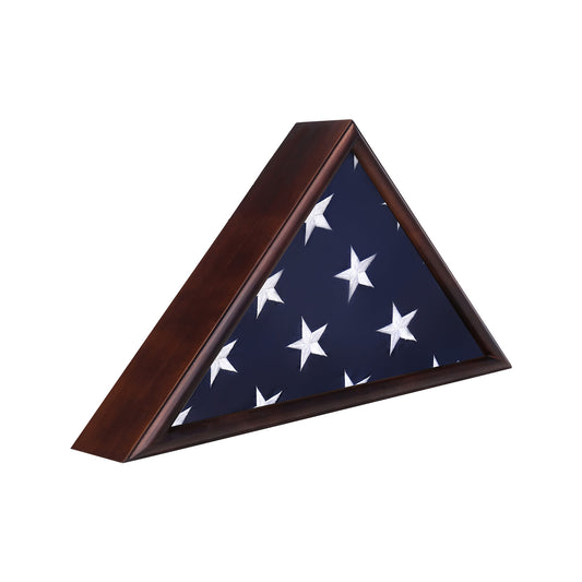 Burial Flag Display Case Fits 5'x9.5' Flag, Thin Bottom Edge Military Flag Box with Glass Front for American Veteran Flag, Wooden Memorial Folded Flag Case Shadow Box