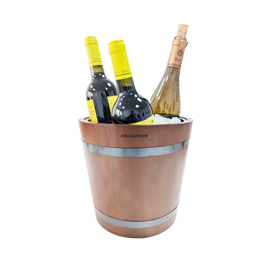 Premium Wine Chiller Buckets - Stainless Steel Wine Cooler Bucket for Parties, Sophisticated Ice Buckets, Wood Ice Bucket for Cocktail Bar and BBQ, Wine Chiller, Champagne Bucket