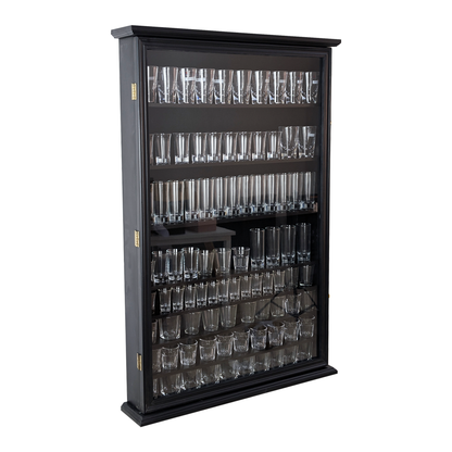 Solid Wood 144 Shot Glass Display Case Holder Cabinet Wall Curio Shadow Box for Action Figures Small Figurines Rack Lockable Door