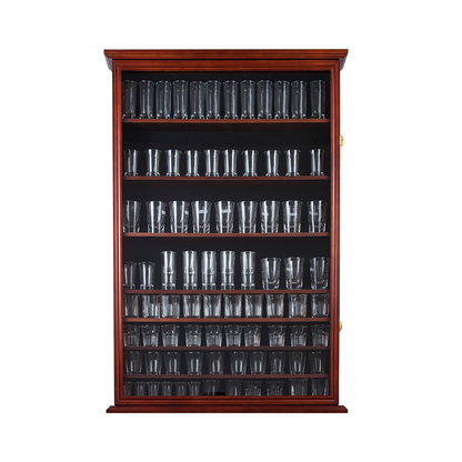 Solid Wood 144 Shot Glass Display Case Holder Cabinet Wall Curio Shadow Box for Action Figures Small Figurines Rack Lockable Door