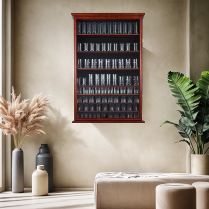 Solid Wood 144 Shot Glass Display Case Holder Cabinet Wall Curio Shadow Box for Action Figures Small Figurines Rack Lockable Door